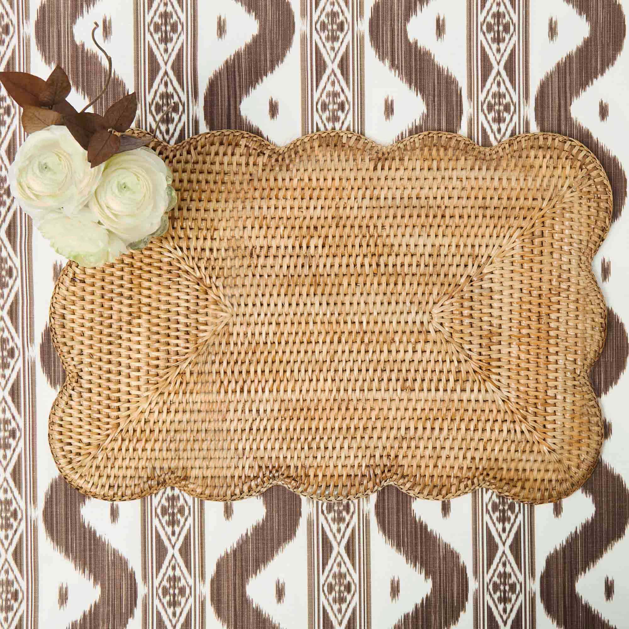 Rectangular Scalloped Rattan Placemats (Set of 4)