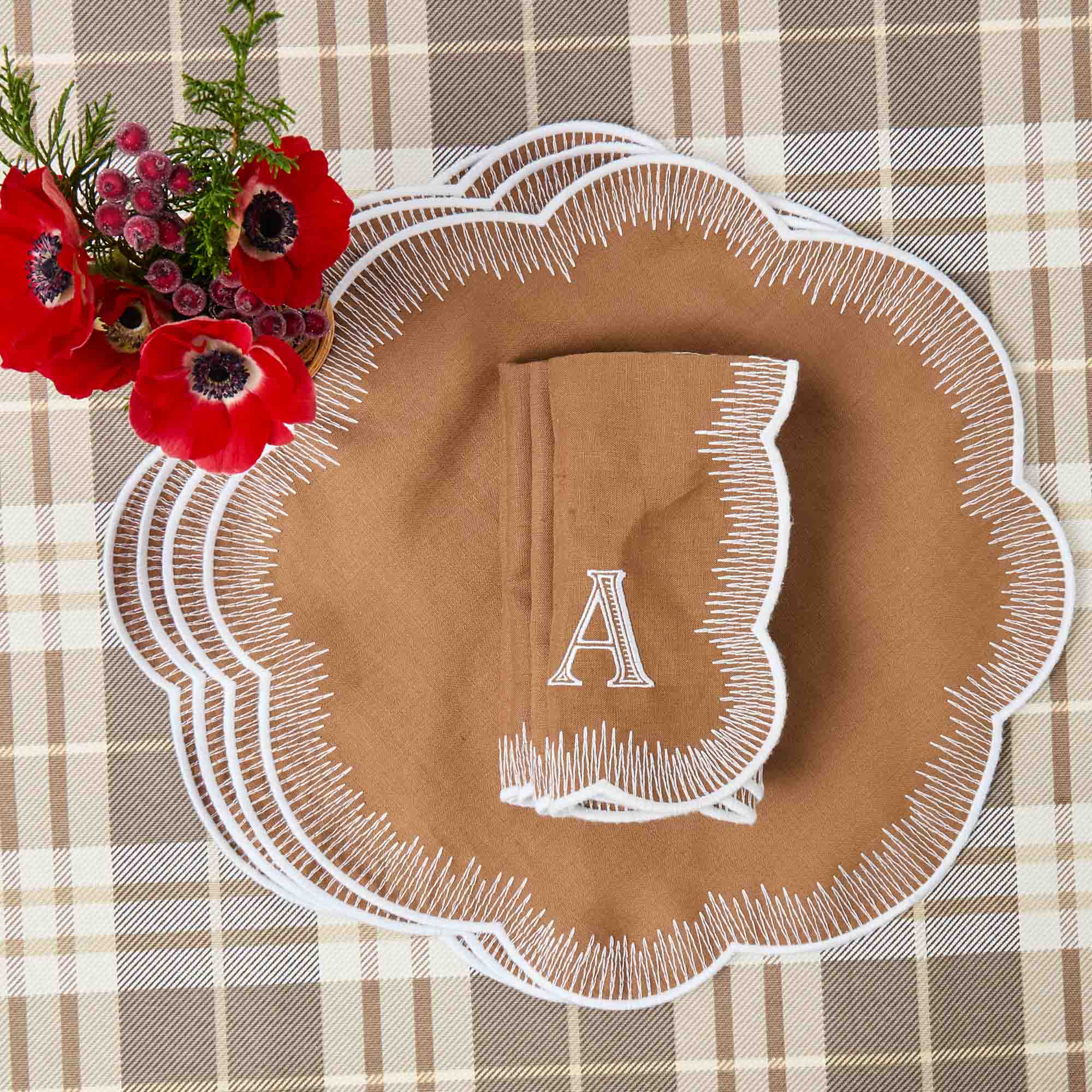 Alathea Caramel Linen Placemats & Napkins (Set of 4)