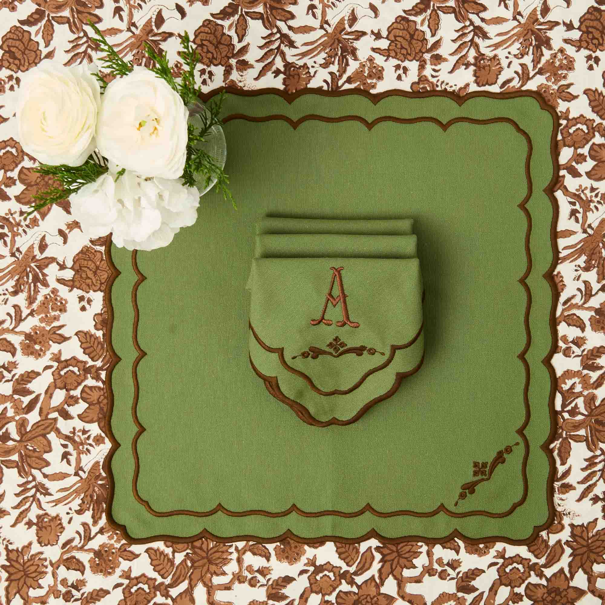 Doris Green & Chocolate Napkins (Set of 4)
