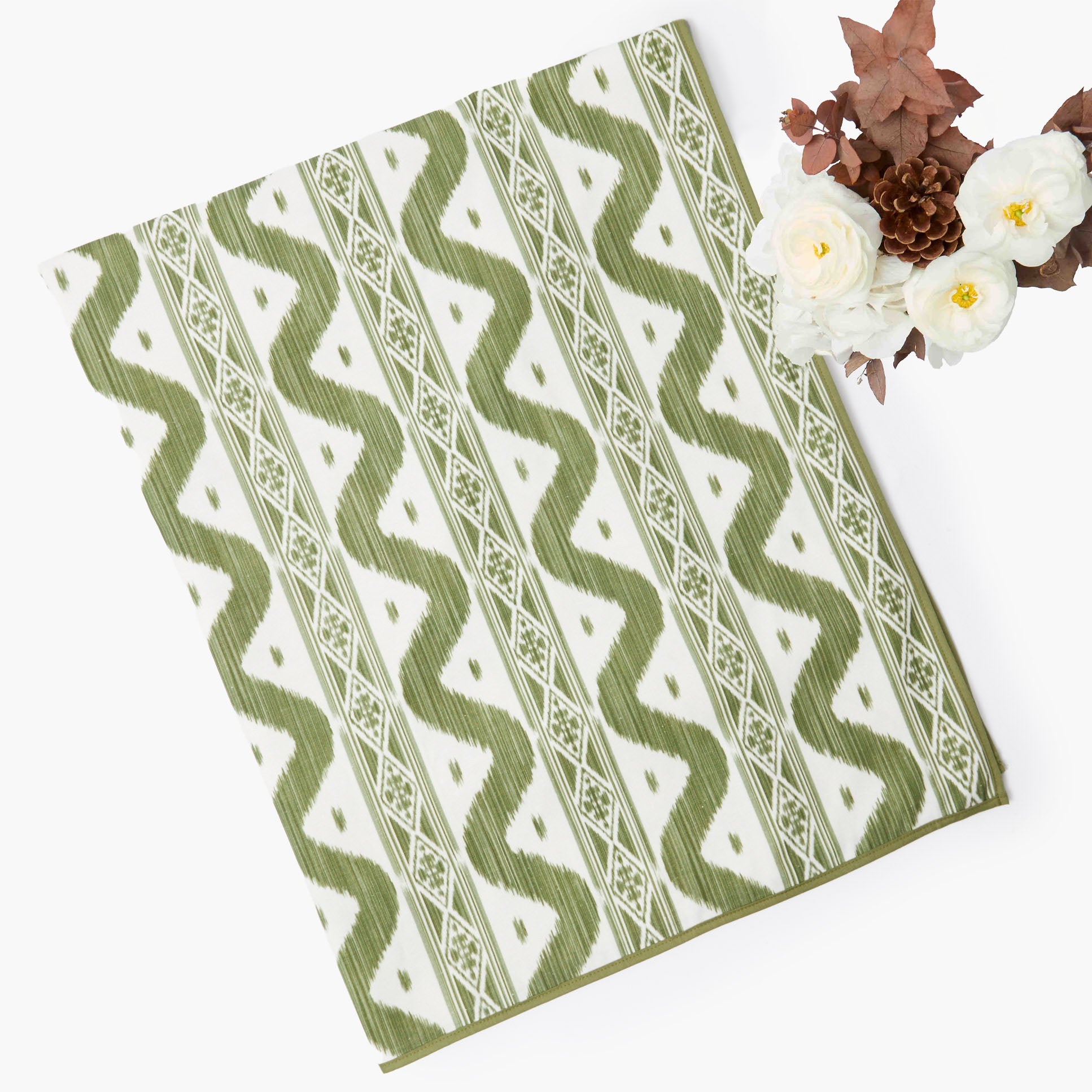 Olive Green Ikat Tablecloth