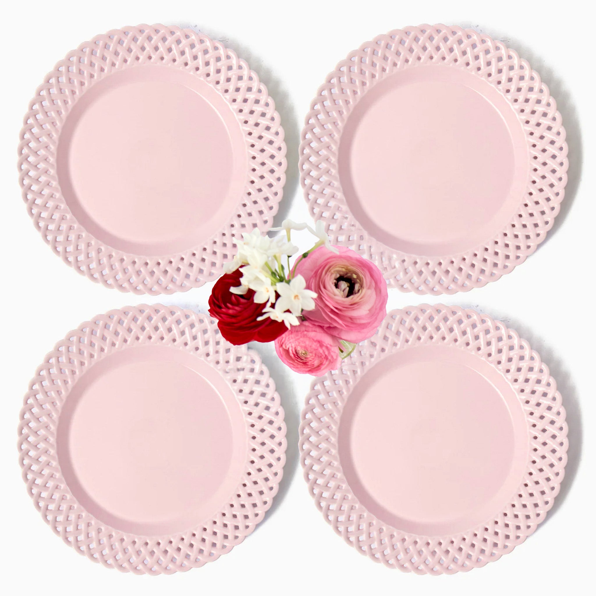 Pink Basketweave Dinner Plates (Set of 4)