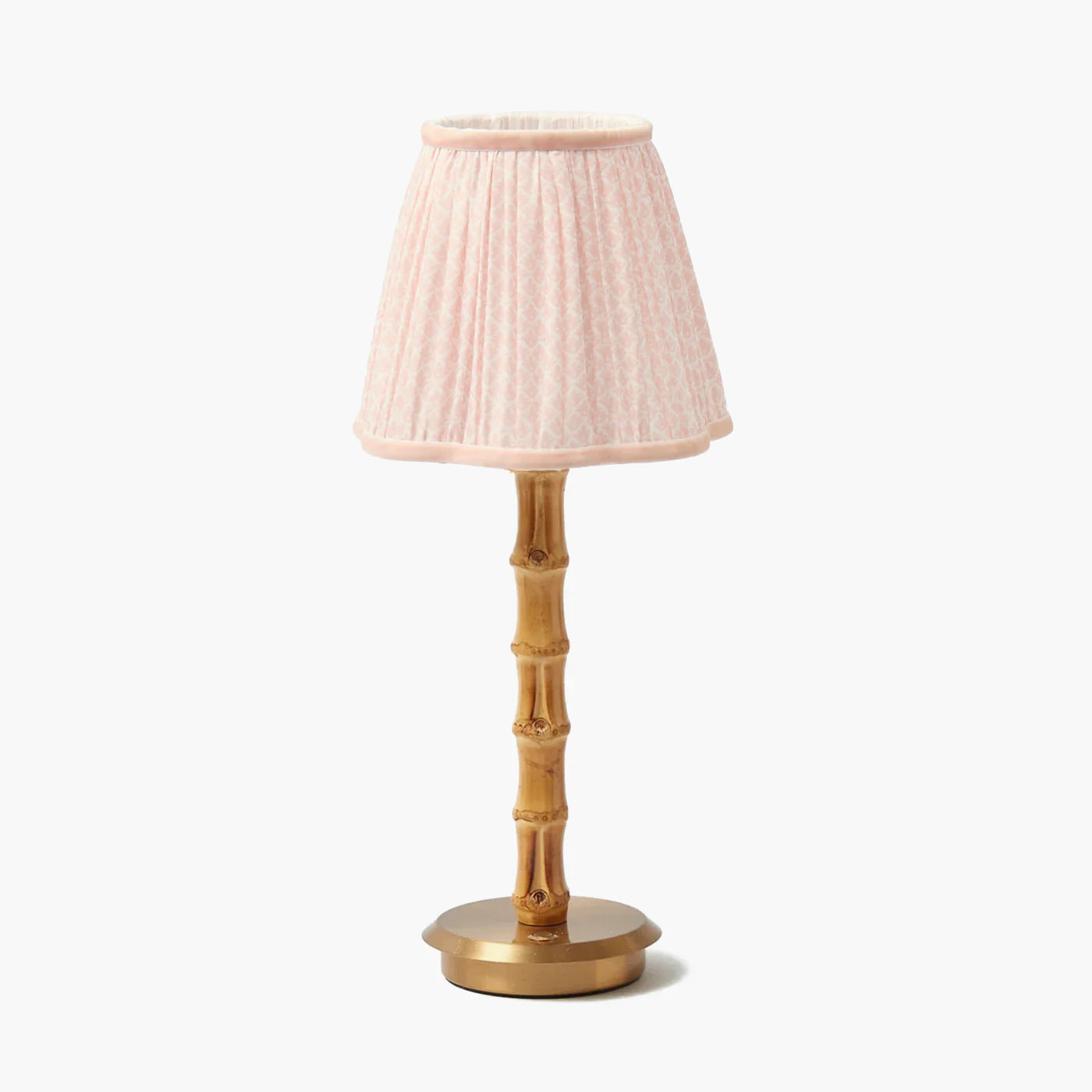 Bamboo Rechargeable Lamp with Pink Stripe Ruffle Shade (18cm)