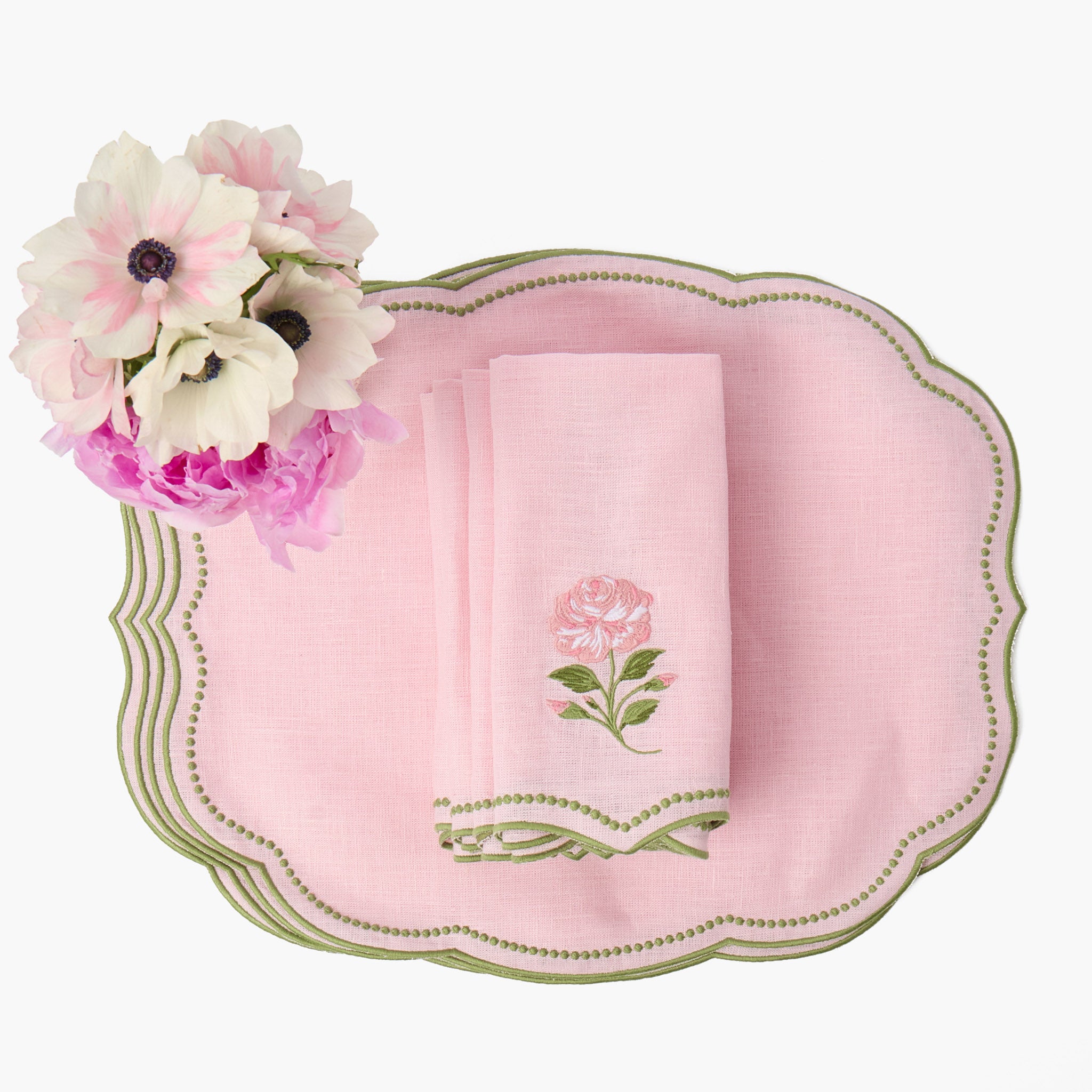 Eloise Pink & Green Linen Placemats (Set of 4)