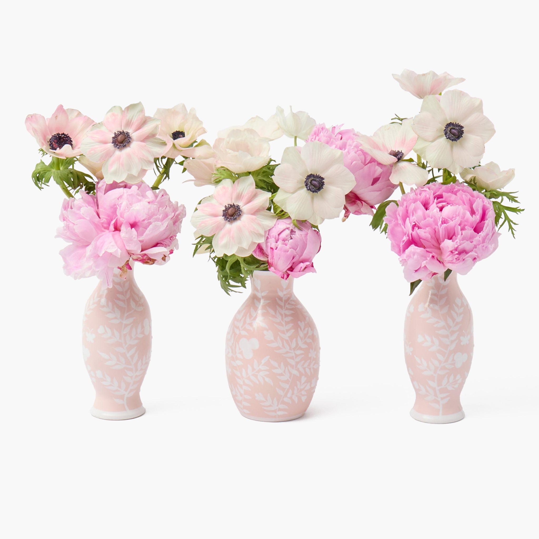 Pink Hand Painted Tole Bud Vases (Set of 3)