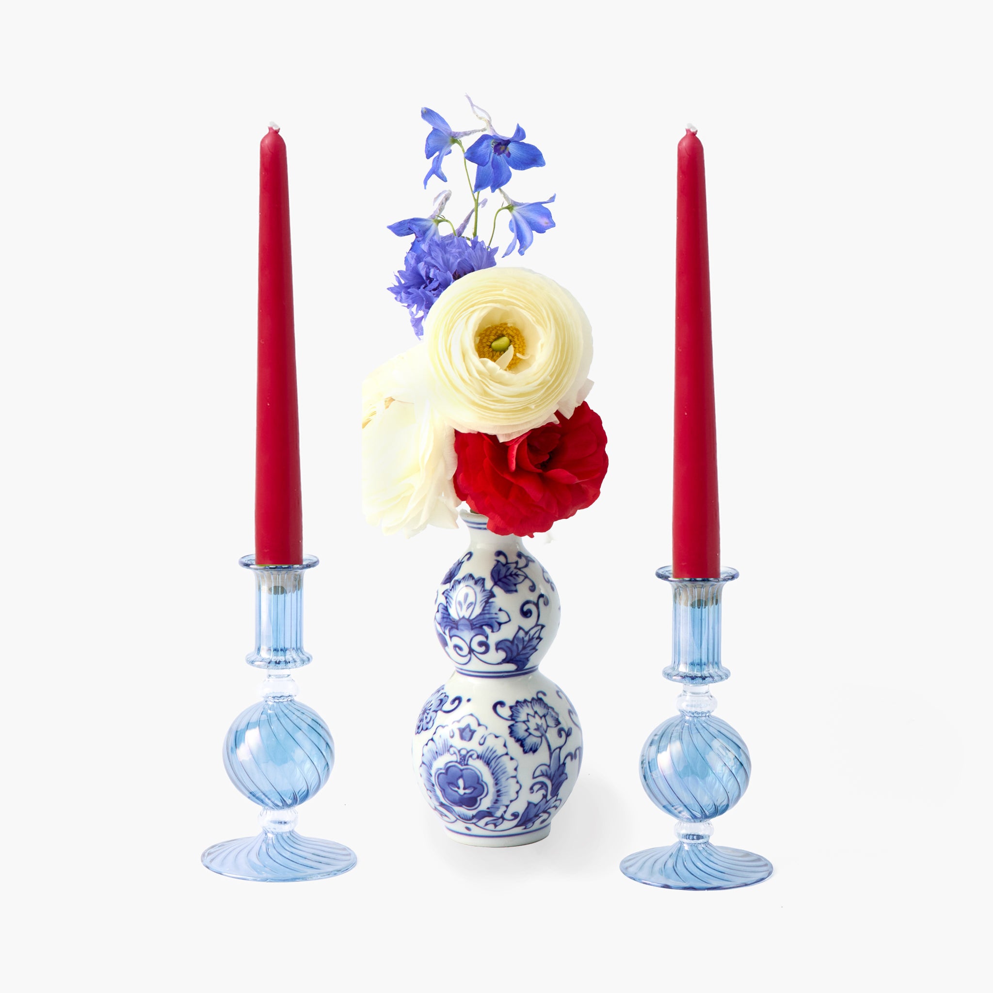 Small Camille Azure Candle Holders (Pair)
