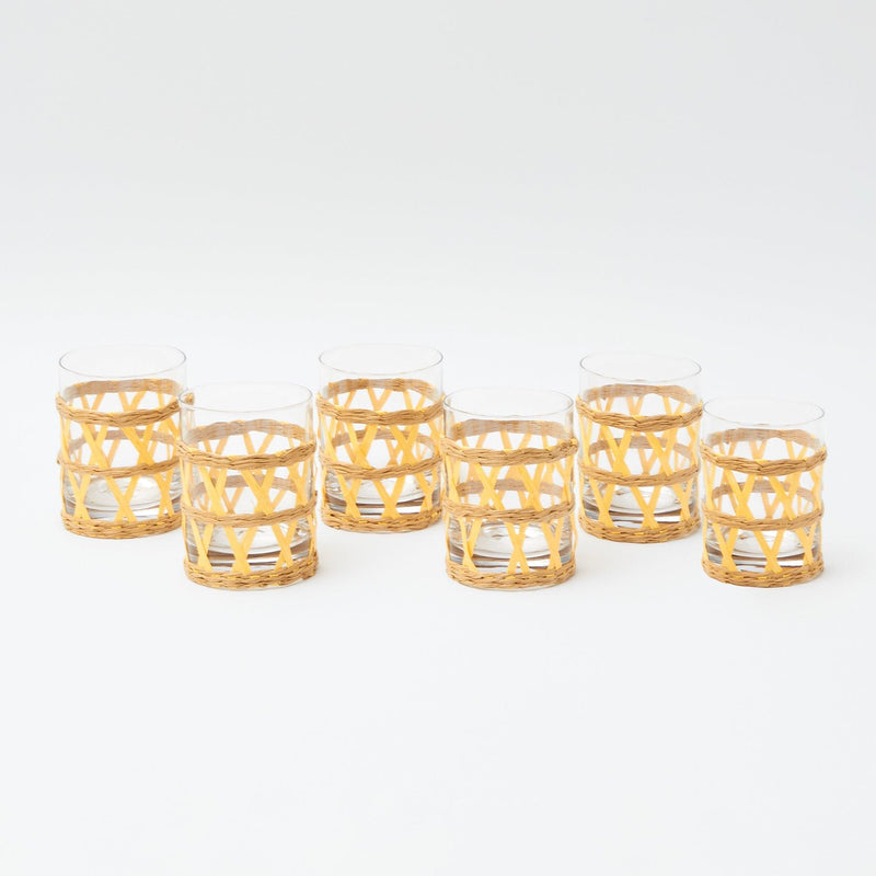 Yellow Raffia Water Glasses (Set of 6) - Mrs. Alice