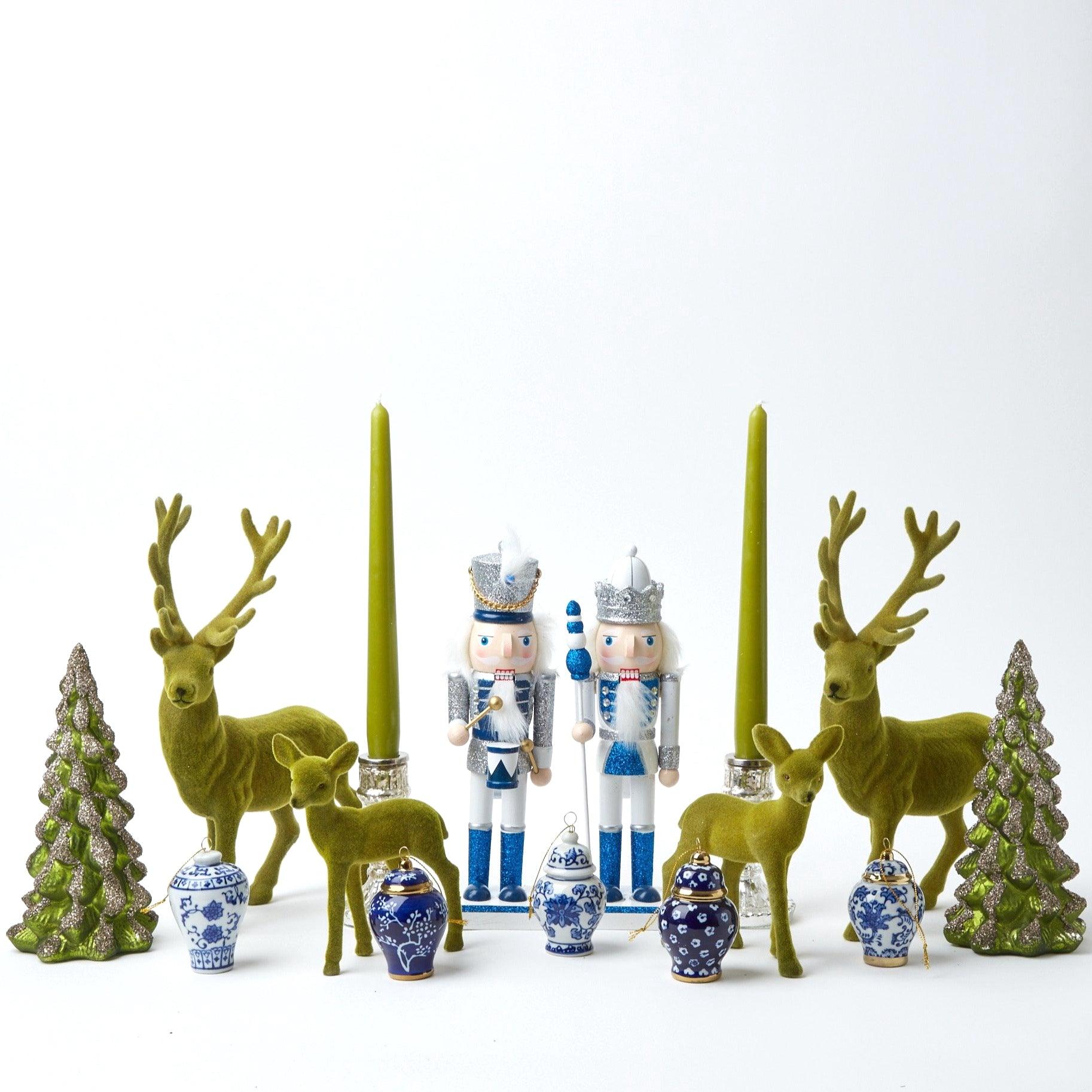 Green Flocked Reindeer (Pair) - Mrs. Alice