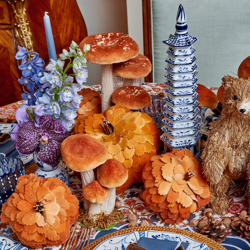 Elevate your decor with the Small Orange Velvet Mushroom Set, a whimsical collection perfect for nature-inspired styling.