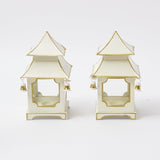 Illuminate your holiday decor with the White With Gold Mini Pagoda Lanterns - a pair that adds a touch of elegance and a warm glow to your Christmas festivities.