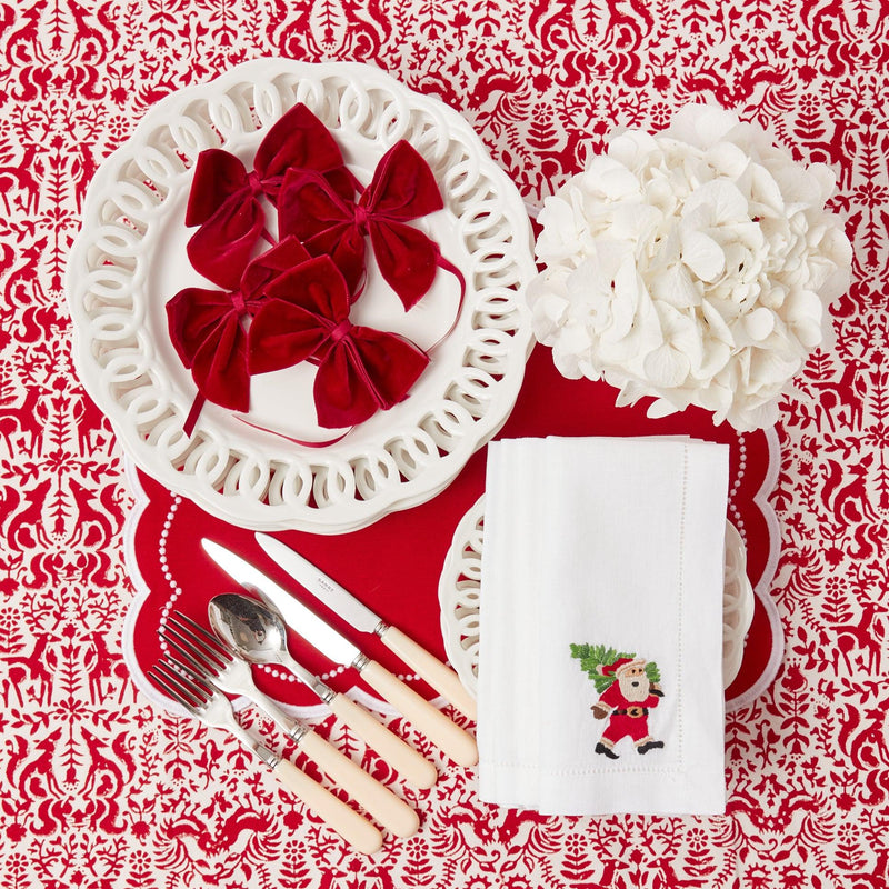 Add a touch of distinctive style to your Christmas decor with the White Hand Embroidered Father Christmas Napkins, perfect for creating a unique and elegant Christmas atmosphere while celebrating the season with handcrafted flair.