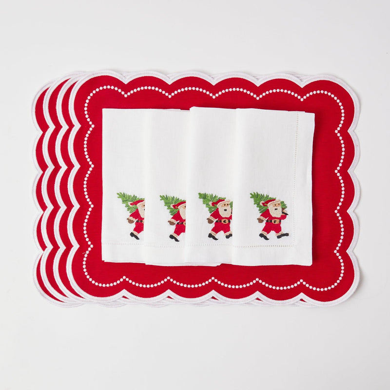 Illuminate your Christmas decor with the intricate and enchanting beauty of the White Hand Embroidered Father Christmas Napkins, designed to bring the magic of the holiday season to your festive table.