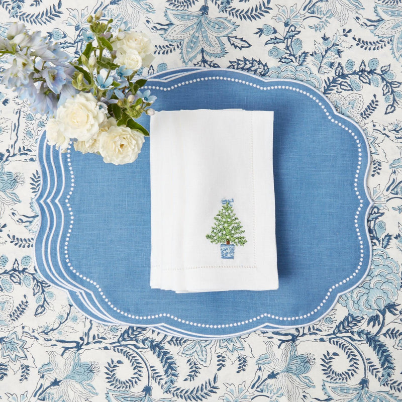 White Embroidered Christmas Tree Napkins (Set of 4) - Mrs. Alice
