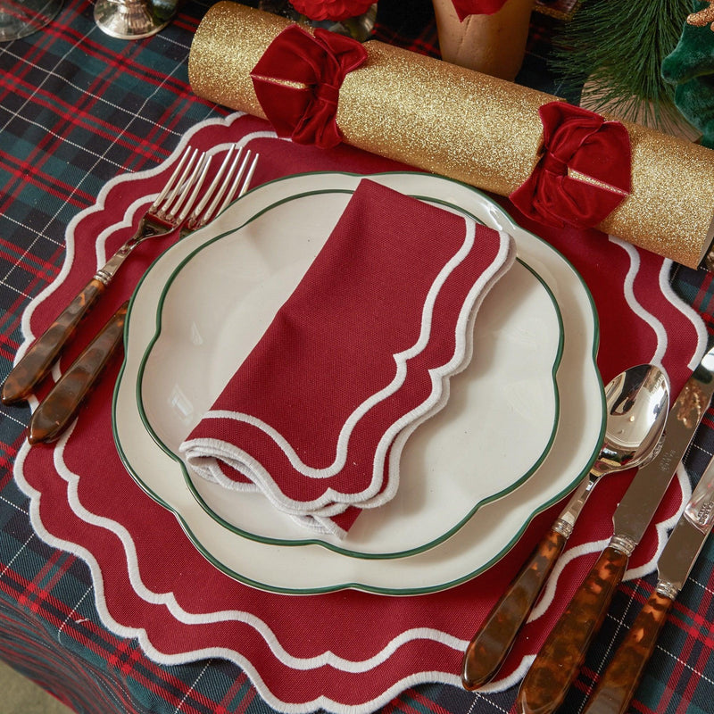 Elevate your Christmas table with the whimsical and enchanting Katherine Berry Red Napkins Set - a simple yet stylish statement of holiday sophistication, with the option to add a monogram for a personal touch.
