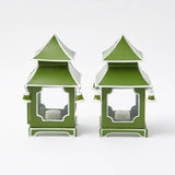 Illuminate your space with a pop of color using the Apple Green Mini Pagoda Lanterns - a delightful pair that brings a touch of freshness and style to any setting.