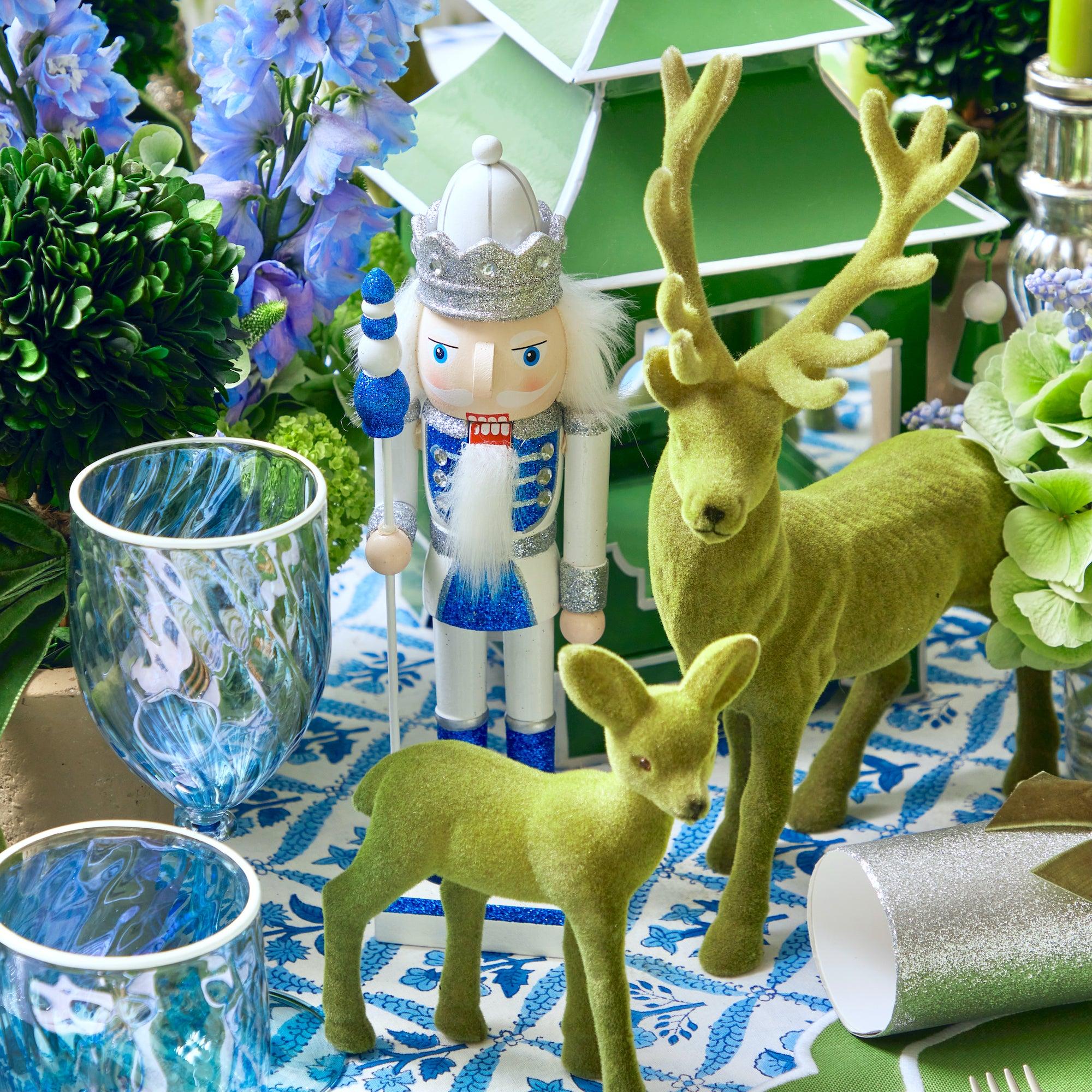 Green Flocked Reindeer (Pair) - Mrs. Alice