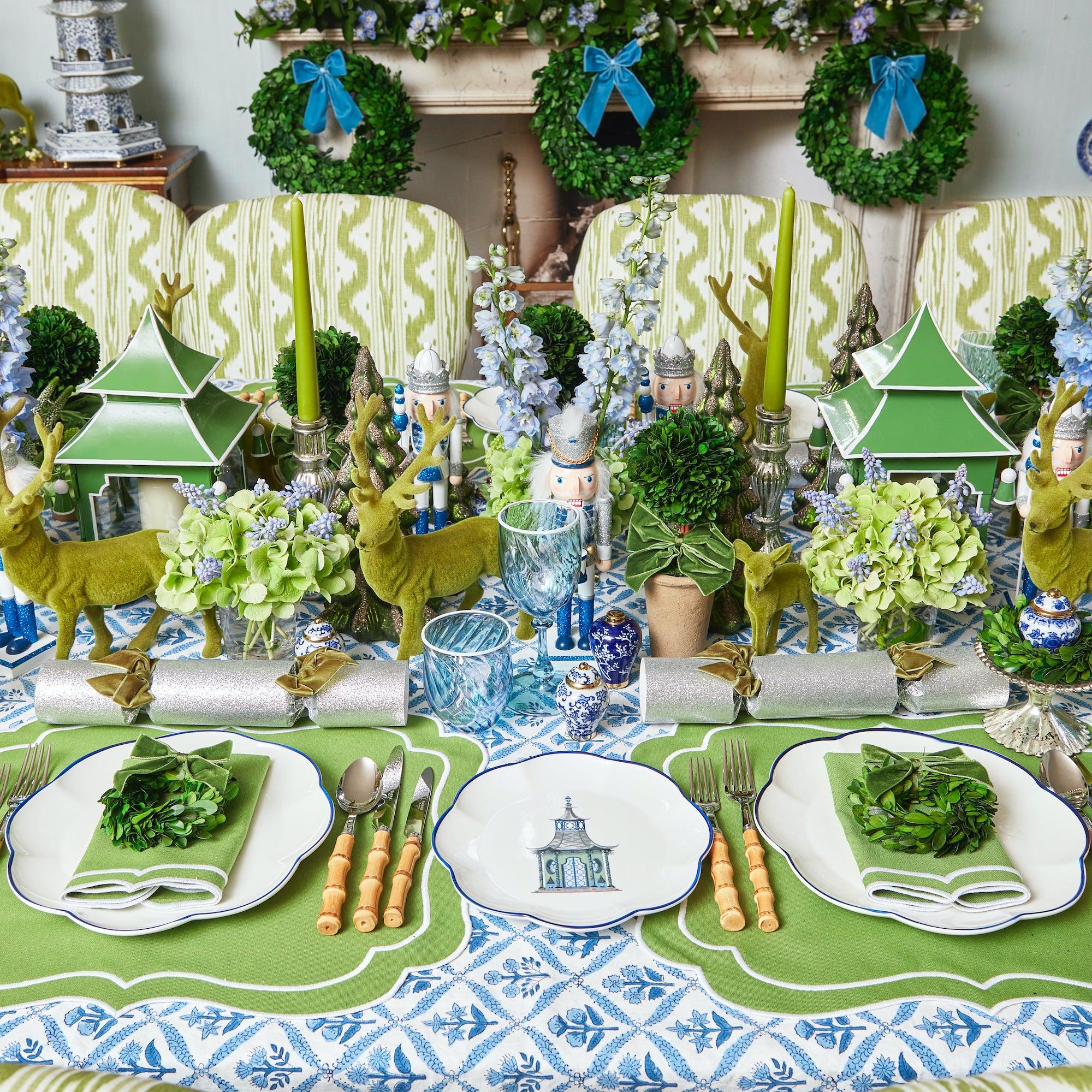 Green Flocked Reindeer (Pair) - Mrs. Alice