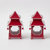 Illuminate your holiday decor with the Berry Red Mini Pagoda Lanterns - a charming pair that adds a festive glow to your Christmas festivities.
