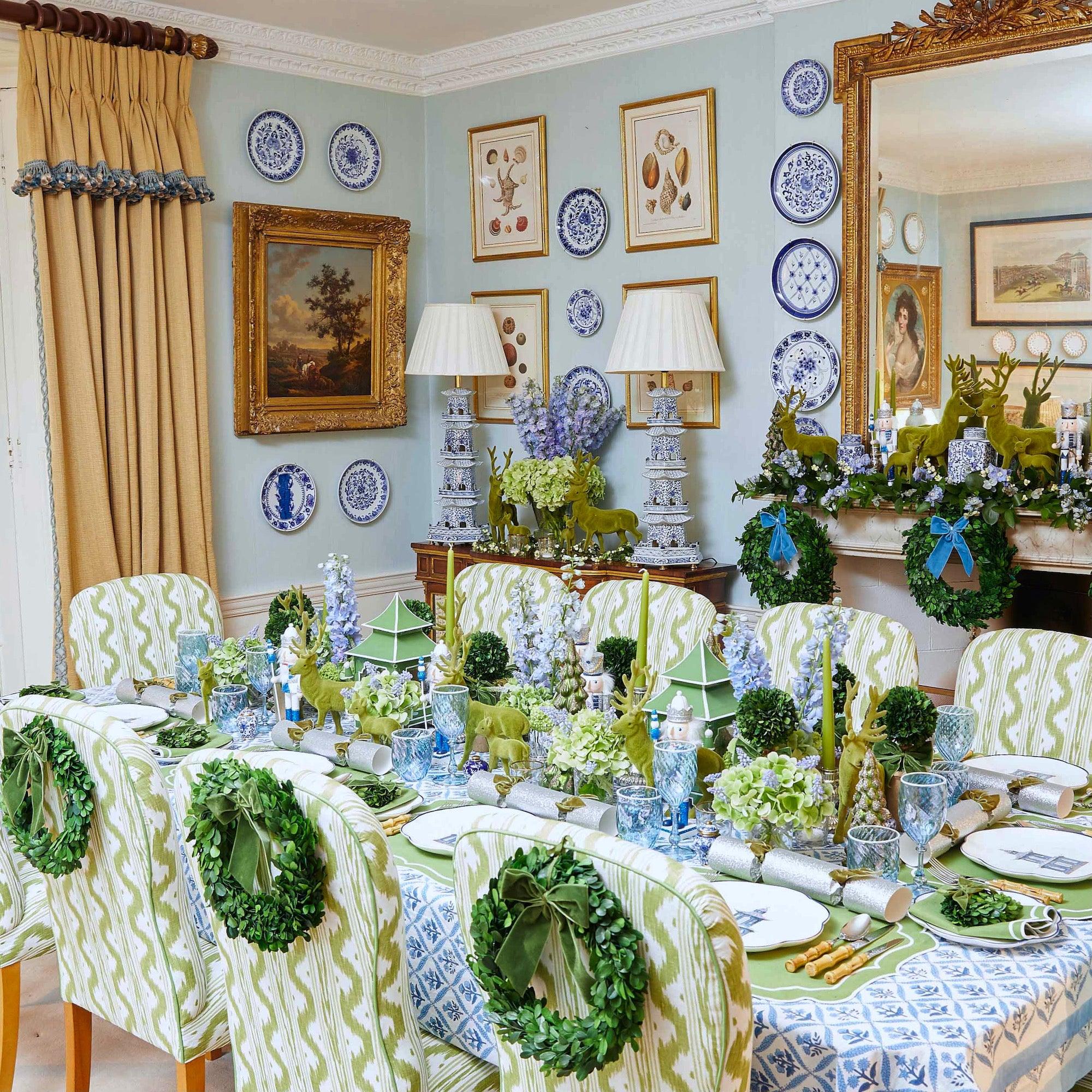 Green Flocked Reindeer (Pair) - Mrs. Alice