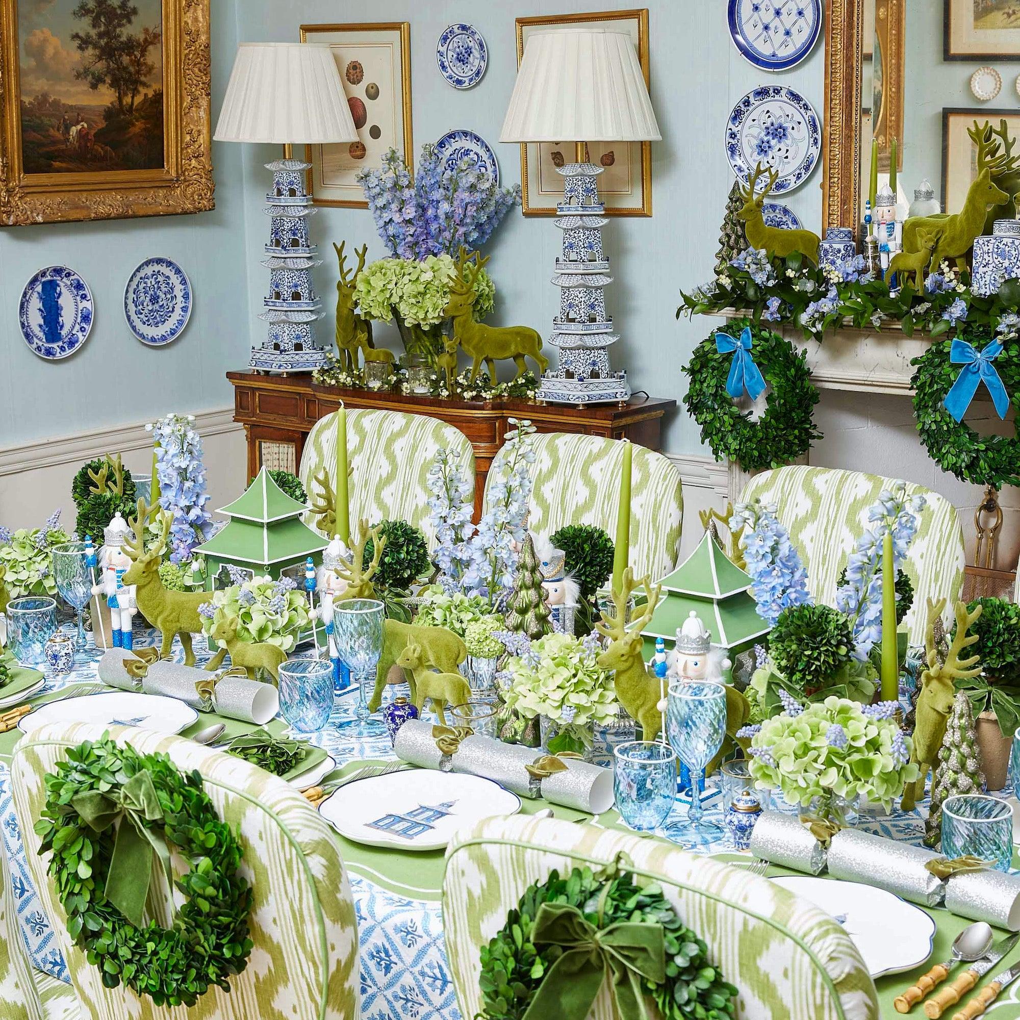 Green Flocked Reindeer (Pair) - Mrs. Alice