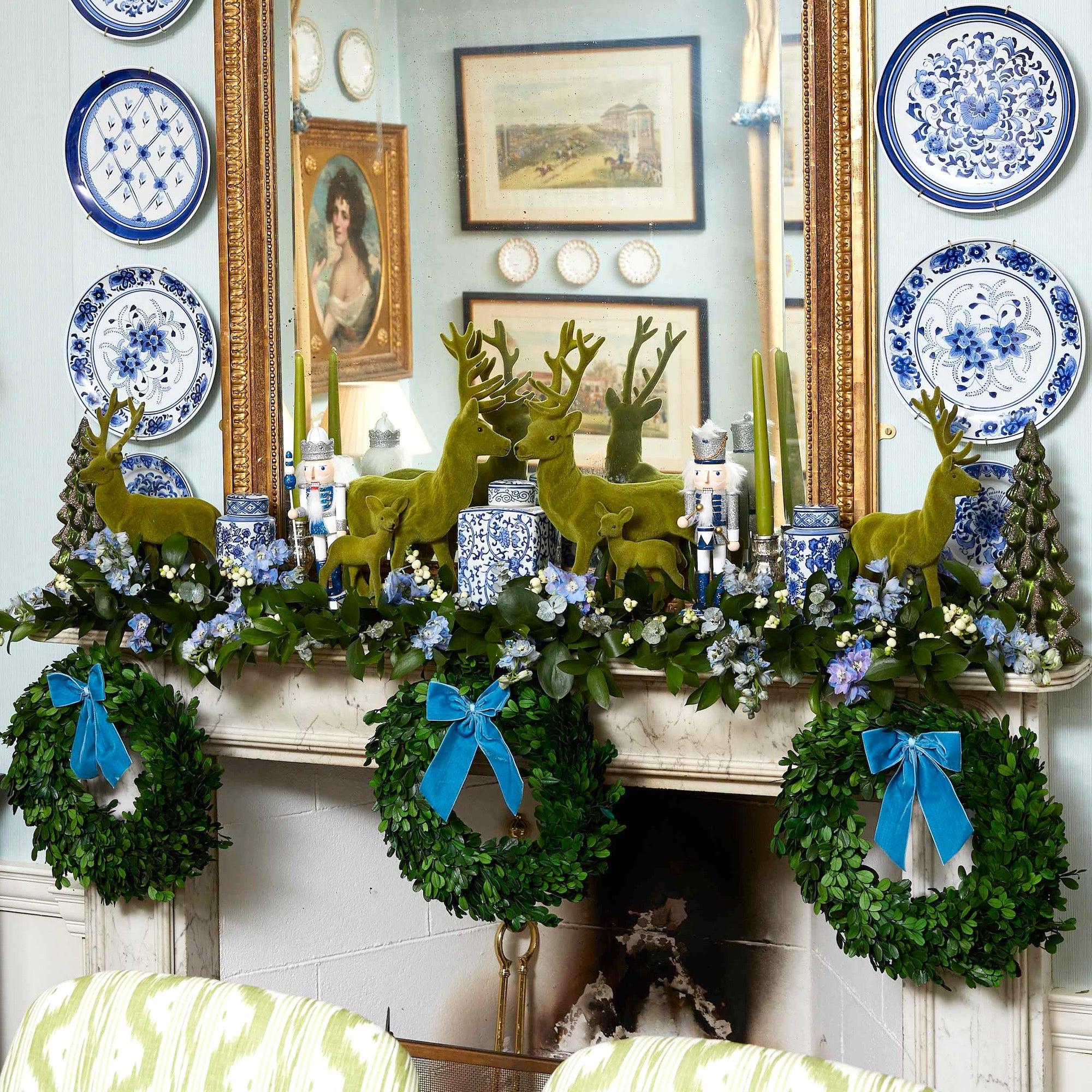 Green Flocked Reindeer (Pair) - Mrs. Alice